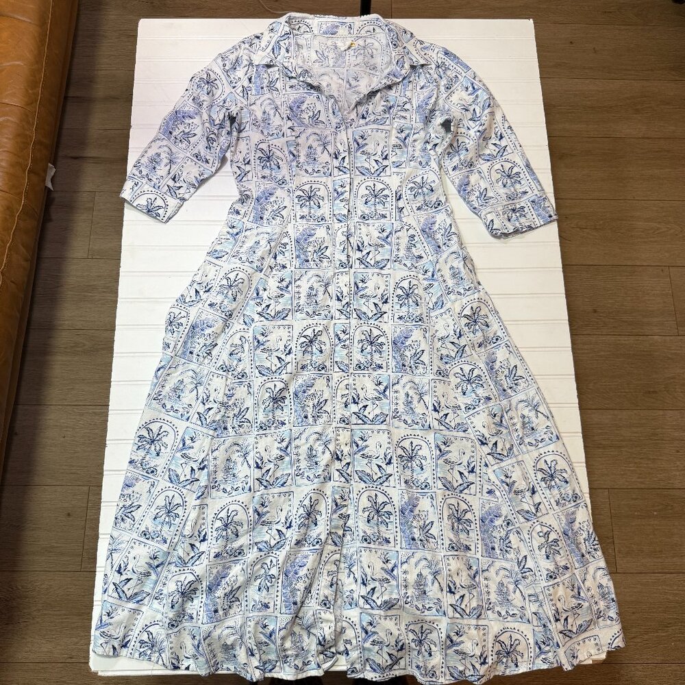 C&C California Linen Tropical Print Midi Shirt Dress Nordstrom Size Large - Picture 3 of 8